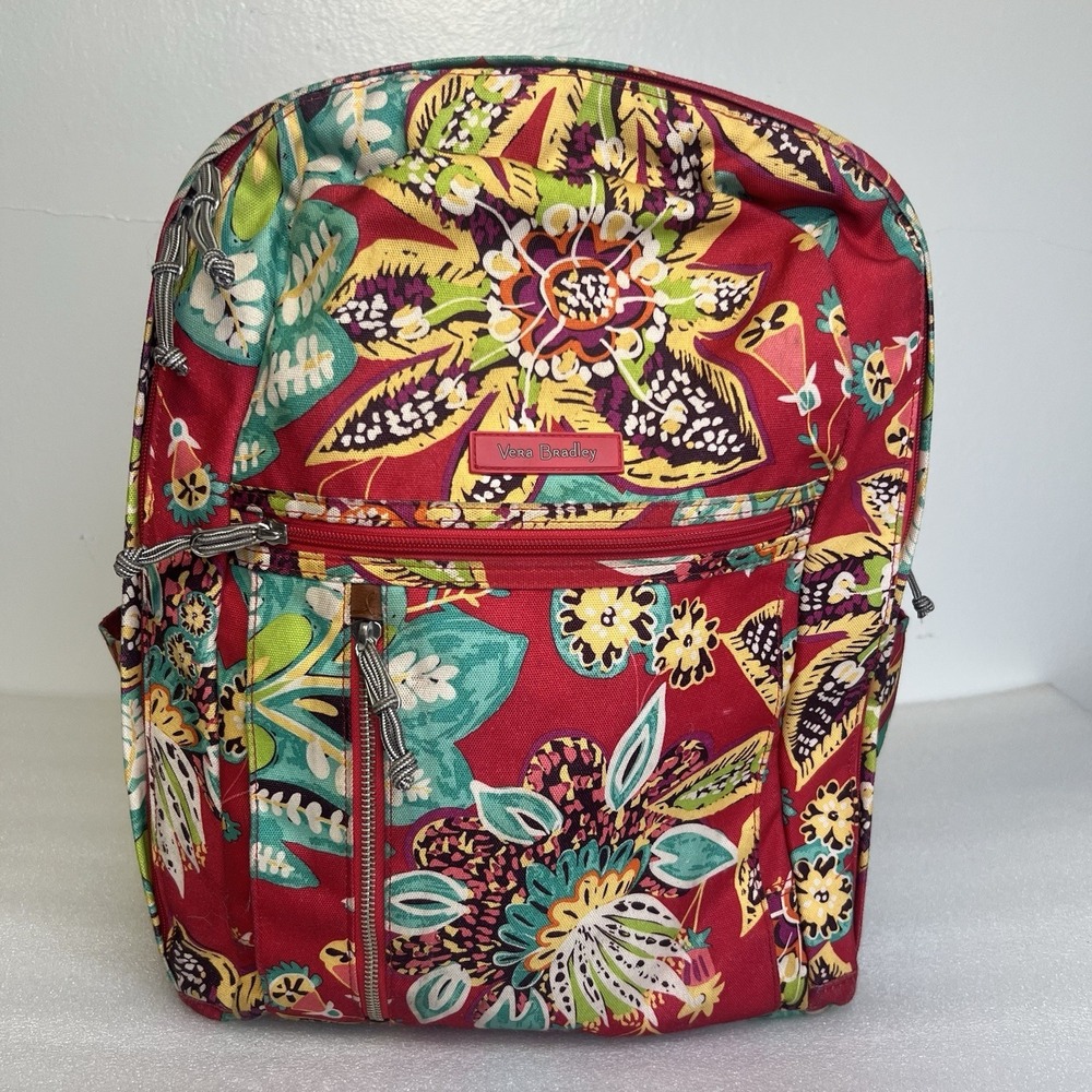 Vera Bradley Tropical large Backpack Red Floral "Rumba" Multiple Compartments